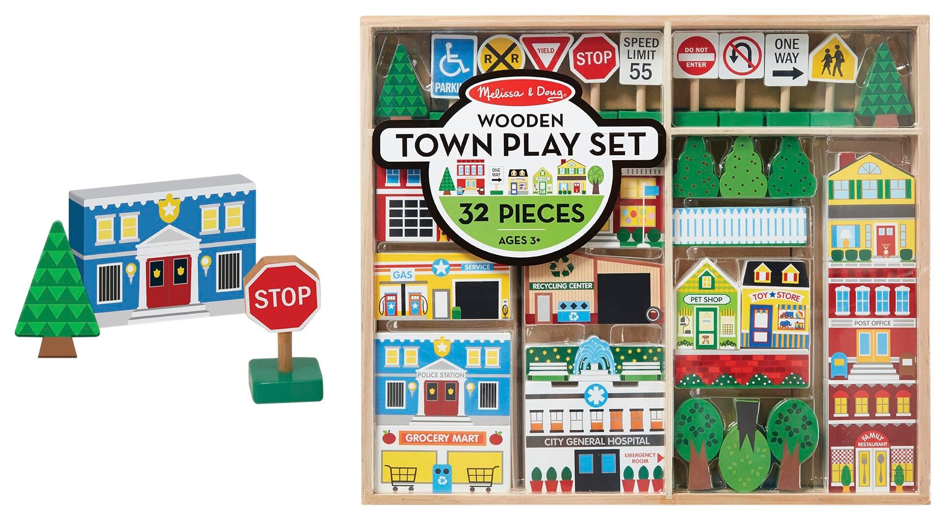 Melissa Doug Wooden Town Play Set 32 Pieces